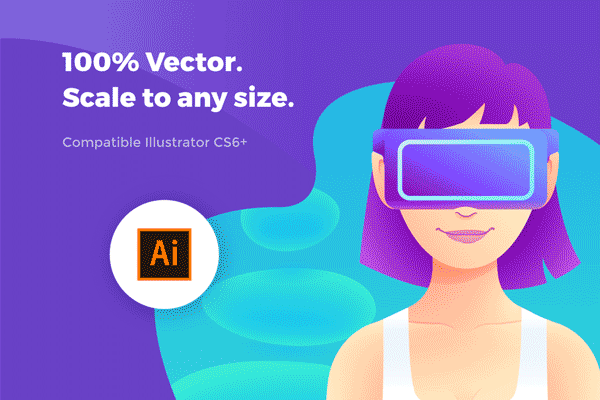 第一素材精选下午茶：未来VR生活场景细腻插矢量画素材精选汇总[Ai]