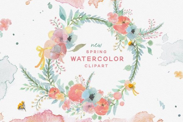春天主题水彩剪贴画汇总 Spring Watercolor Clipart Set