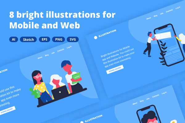 第一素材精选下午茶：8个高品质时尚的办公室场景矢量插画图形[For APP和Web]