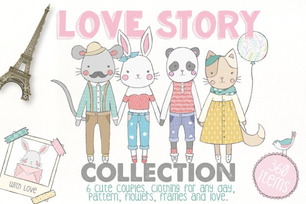 可爱卡通动物水彩插画汇总 Love Story Collection Creator Pro