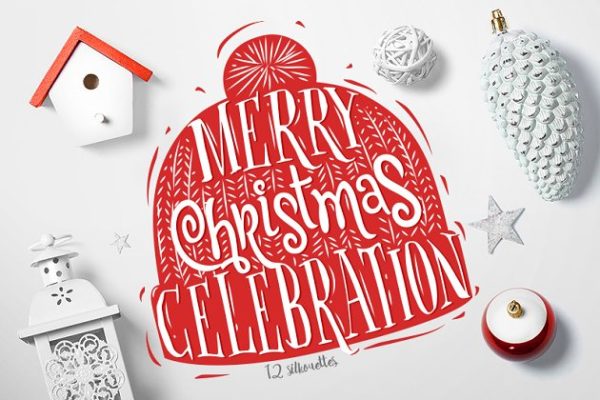 圣诞节饰物剪影矢量图形 Christmas silhouettes