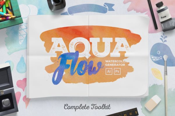 水彩设计素材精选大杂烩[笔刷/图案/图层样式/符号] AquaFlow Watercolor Generator