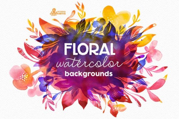 水彩花卉背景剪贴画 Floral Watercolor Backgrounds