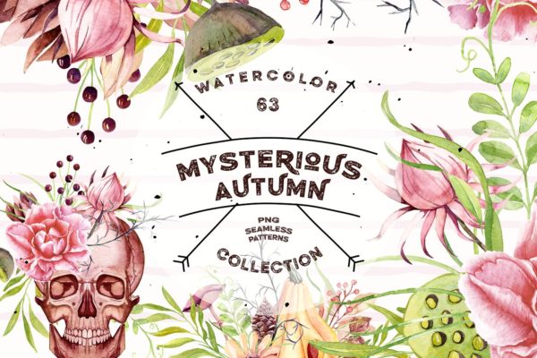 神秘秋天水彩剪贴画汇总 Watercolor Mysterious Autumn