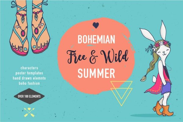 波希米亚夏天风格时尚服饰插画素材精选 Bohemian summer, huge bundle