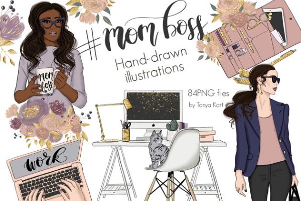 女强人女性形象手绘插画素材精选 Mom Boss Hand Drawn Illustrations