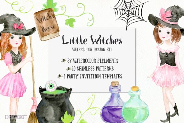 水彩小女巫设计套装 Watercolor Little Witch Design Kit