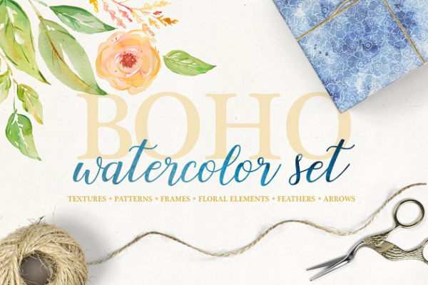 波希米亚式水彩元素汇总 Boho watercolor set