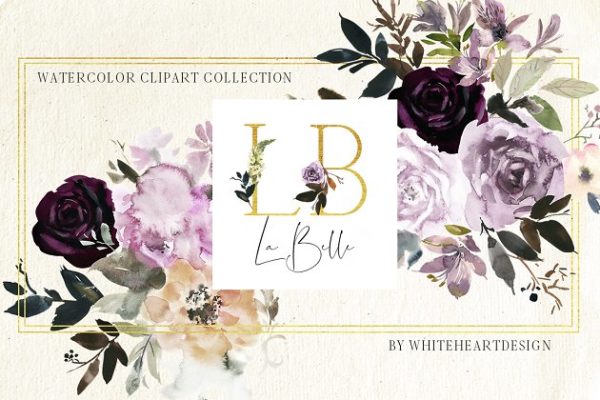 魅力水彩花卉剪贴画 La Belle Watercolor Floral Clipart