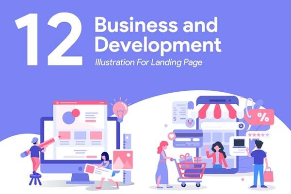 第一素材精选下午茶：12个商业网站着陆页创意插画素材精选包[Ai]