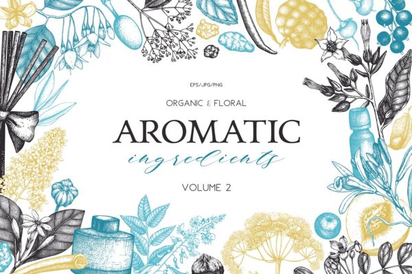 香料和化妆品成分水墨手绘插图集V.2 Perfumery & Cosmetic Ingredients v.2