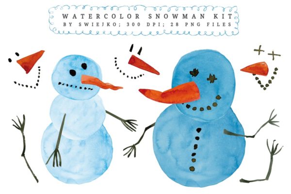 圣诞节水彩雪人设计素材精选 Watercolor Snowman kit
