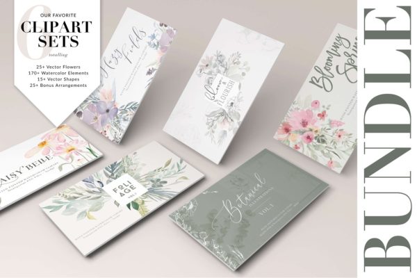 淡雅水彩剪贴画汇总[1.52GB] Watercolor Clipart Bundle