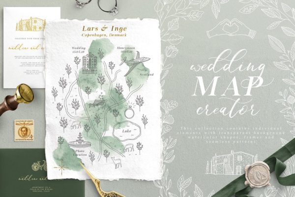 创意文艺风格婚礼邀请函地图设计素材精选包 Wedding Map Creator Collection
