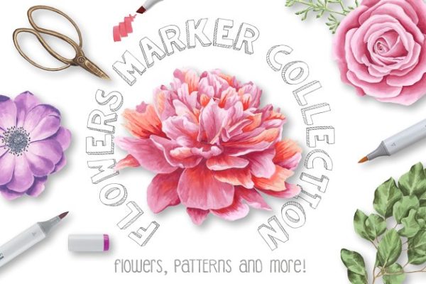 水彩马克笔花卉插画汇总 Flower Marker Collection Pro