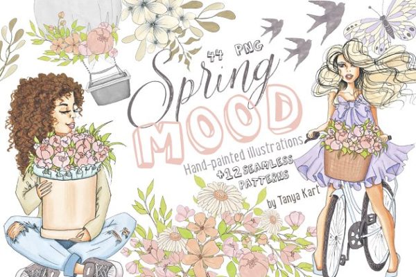 春季情调水彩插画汇总 Spring Mood Design Kit