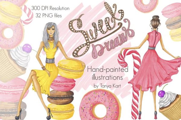 甜点甜心宝贝手绘剪贴画汇总 Sweets Hand-painted clipart
