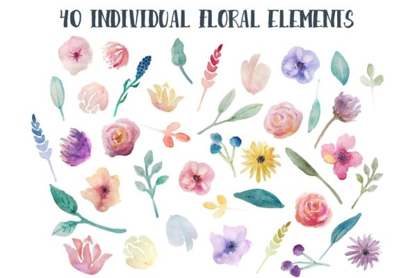 各种各样水彩花卉剪贴画 Watercolor flowers clipart