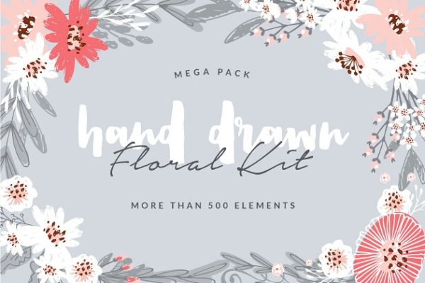 手绘花卉插画元素汇总 Hand Drawn Floral Kit