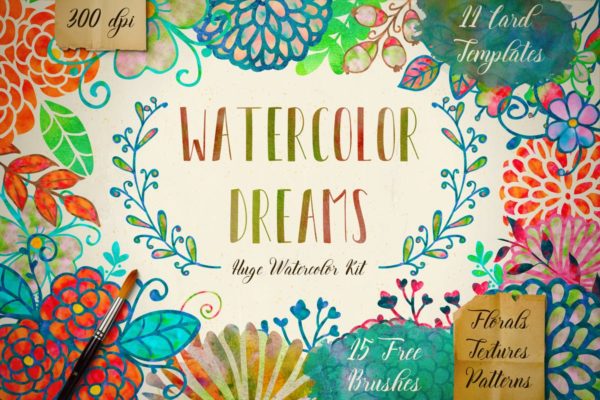 梦幻水彩设计套装 Watercolor Kit + Free Brushes