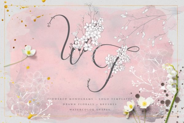 手绘花式单字字母和Logo设计素材精选收藏 Flowered Monogram & Logo Collection
