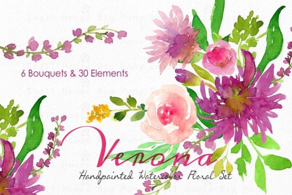 维罗纳-水彩花卉套装 Verona – Watercolor Floral Set