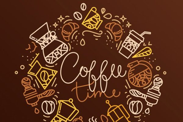 咖啡主题扁平化手绘线条图标插画 Coffee flat icons