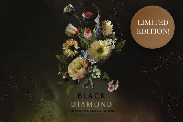 复古风格花卉透明背景剪贴画 Limited Edition – Black Diamond