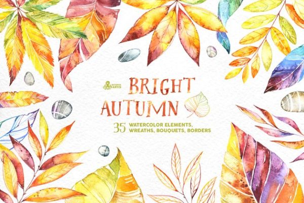 灿烂的秋天水彩插画收藏 Bright Autumn. Watercolor collection