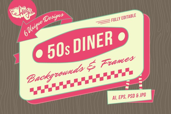 20世纪50年代餐车背景和框架素材精选 1950s Diner Backgrounds and Frames