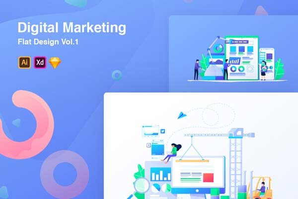 精品：时尚扁平化市场营销概念创意插画文件[Sketch,Ai,XD]