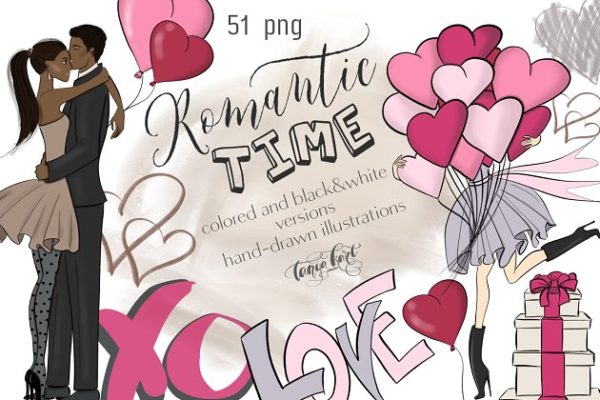浪漫主义时代手绘剪贴画 Romantic Time Clipart