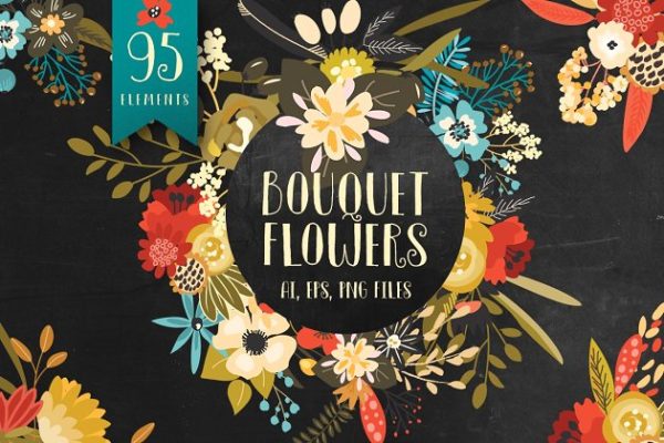 手绘水彩鲜花元素插画 Bouquet Flowers