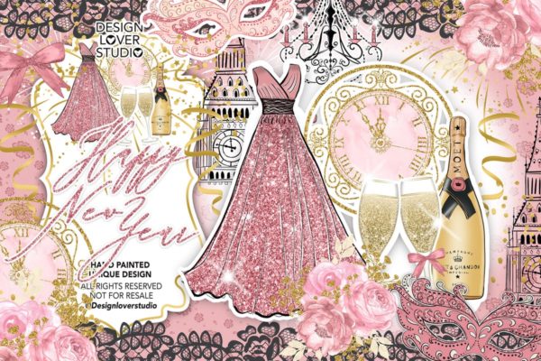 新年华丽闪亮设计元素剪贴画素材精选 Happy New Year design