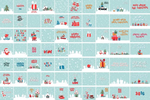 圣诞节新年主题矢量插画汇总 New Year 2016! 64 Illustrations!