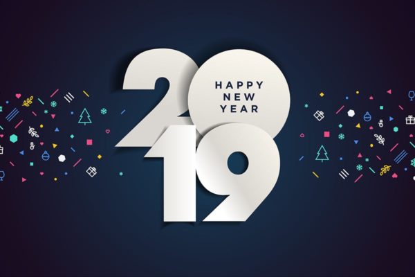 2019年新年暗夜蓝年会海报矢量背景模板 Happy New Year 2019
