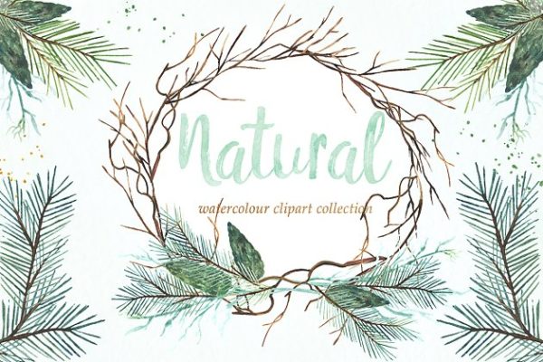 冬季水彩手绘剪贴画汇总 Natural winter. Watercolors