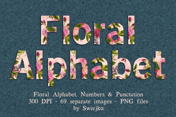 华丽的花卉字母剪贴画汇总 Floral Alphabet clipart