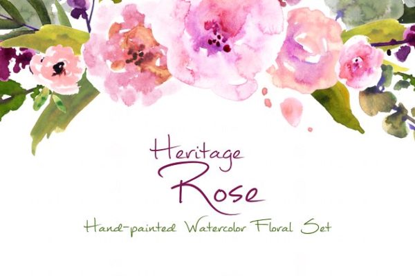 传统复古水彩玫瑰剪贴画汇总 Heritage Rose- Watercolor Clip Art