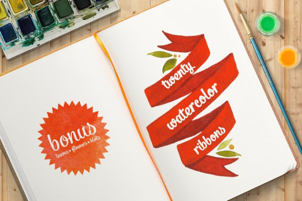 20款手绘水彩花卉丝带剪贴画 20 watercolor ribbons