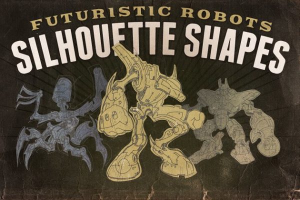 惟妙惟肖创意机器人剪影图形 Silhouette shapes – Robots
