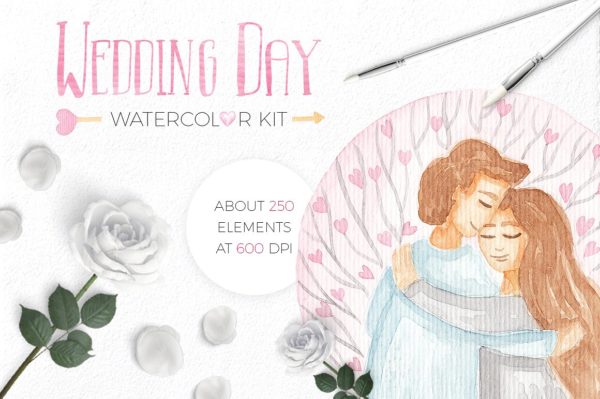 情人节浪漫水彩插画素材精选[JPG,PNG]