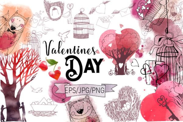 情人节水彩插画素材精选[EPS,JPG,PNG]