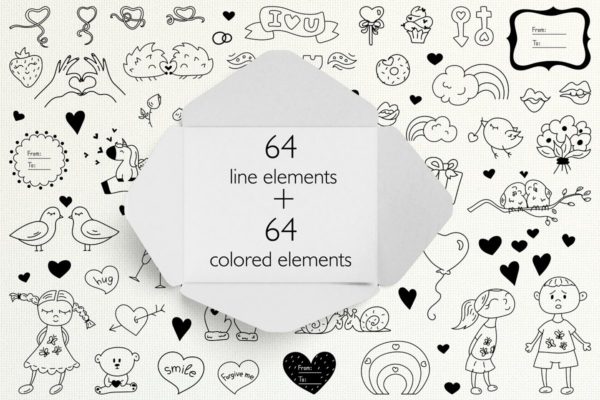 浪漫的情人节卡通插画素材精选包 [EPS]