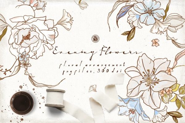 简约描线花卉插画素材精选 Evening Flowers