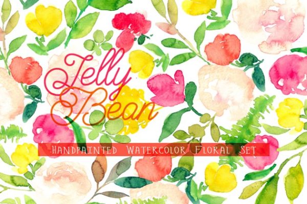 手绘水彩花卉剪贴画汇总 Jelly Bean – Watercolor Floral