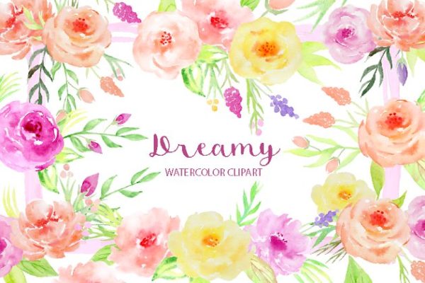 淡雅水彩花卉剪贴画汇总 Watercolor Dreamy Collection