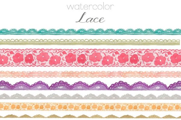 手绘水彩蕾丝艺术图像 Watercolor Lace Clip Art