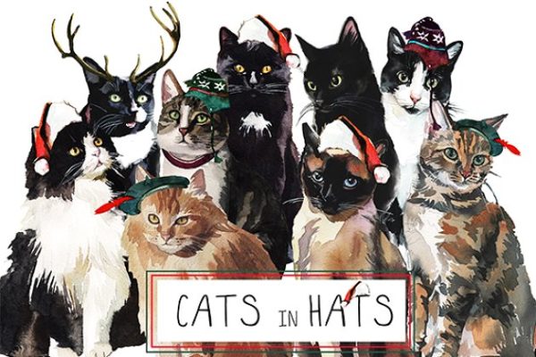 手绘水彩猫咪素材精选剪贴画汇总 Watercolor Cat Illustration Clipart