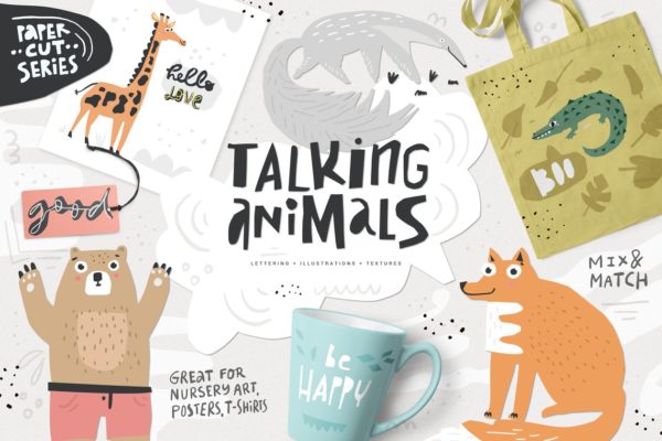 剪纸动物主题素材精选汇总 Talking Animals Bundle